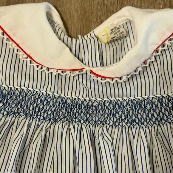 Smocked Sailboat Dress 2T Nautical Peter Pan Collar - Picture 3 of 9